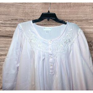 Womens Long Sleeve Nightgown Embroidered Floral Neckline Cottagecore Grandmacore